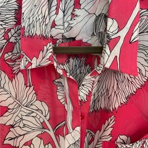 Floral Print Sheer Blouse - Pink